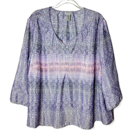 Catherines Purple Top Plus Size 2X 22/24W Lightweight Pullover 3/4 Sleeve - Picture 1 of 6